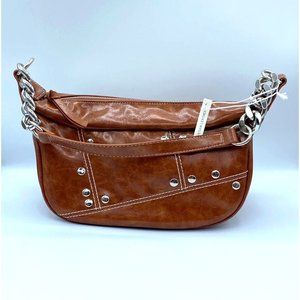 Urban Outfitters Shelby Patchwork Studded Shoulder Bag Brown Vegan Leather NWOT